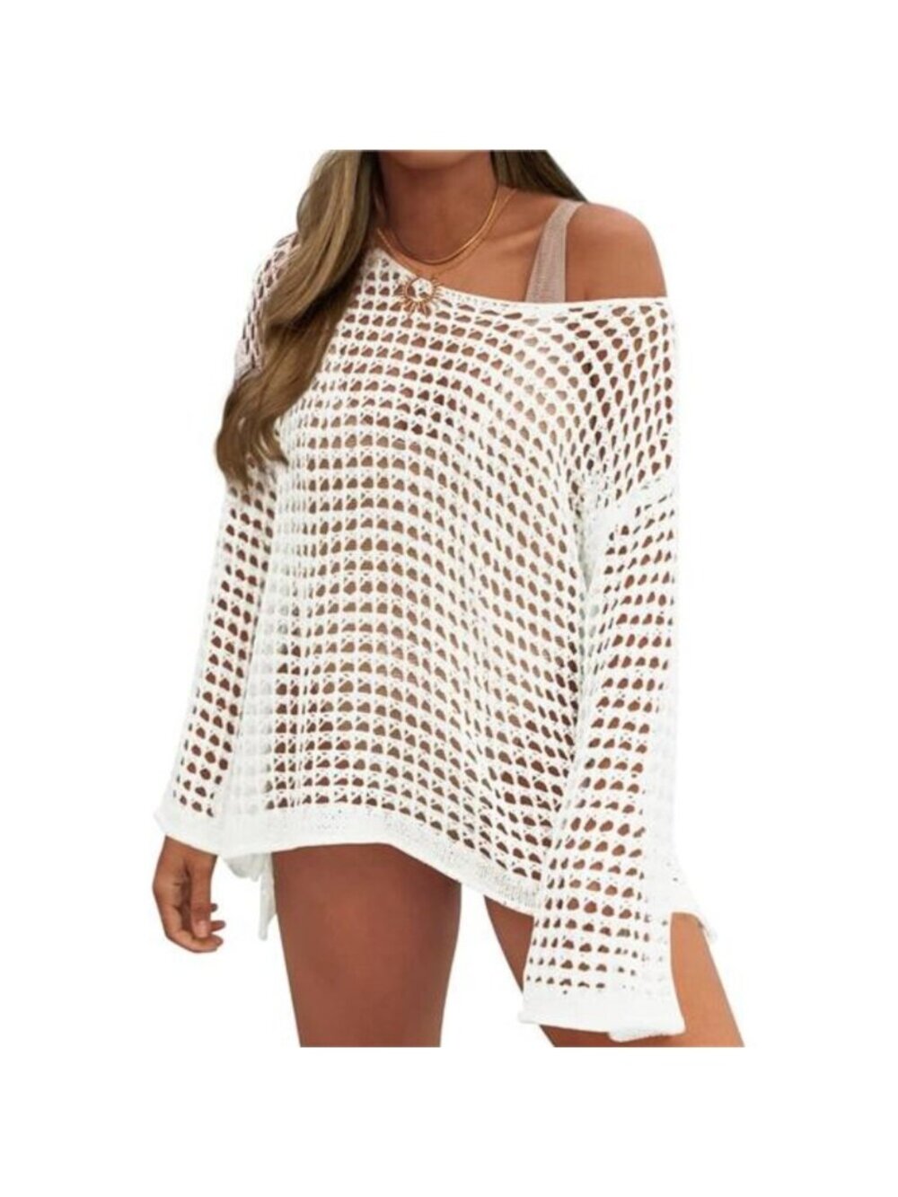 Women's Crochet Cover Up Mesh Hollow Out Bikini Cover Ups, White